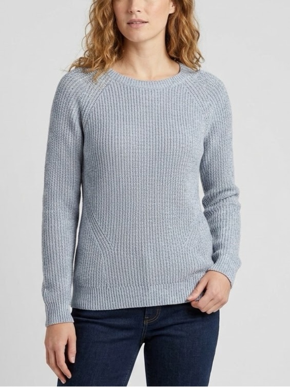 L.L. Bean Cotton Light Blue Shaker Stitch Round Neck Sweater Medium Regular